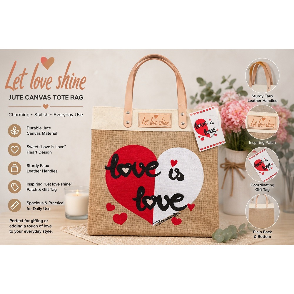 Brighton Love Is Love Jute Tote Bag Let Love Shine Hearts Tan Cream NWT